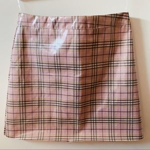 Boohoo reflective vinyl pink plaid mini skirt